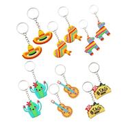 Mipcase 12pcs Mexican Cactus Pvc Keychains Set with Hat, Hotdog Guitar Designs, Colorful Bag Keyrings for Backpack Hanging Decor and Fiesta Party Accessories