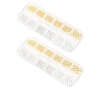 Mipcase 2 Boxes Metal Nail Charms with Flatback Steel Beads for Nails, 12-grid Box Storage, Assorted Colour, for DIY Crafts and Manicure Art Decoration Random Color