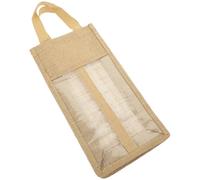 Mipcase 2-divided Linen Pvc Bottle Bag Wine Bottle Box with Window Bags with Handles Portable Display Wines for Christmas Parties
