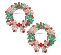 Mipcase 2 Pcs Xmas Wreath Brooches with Bell Alloy Pins, Festive Christmas Breastpins for Women’s Clothing Decoration, Holiday Ornament Jewelry Accessories