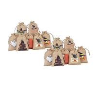 Mipcase 24pcs Halloween Linen Drawstring Bags Durable Reusable Gift Pouches for Treats Candy Party Favor Packing with Festival Print Mixed Styles