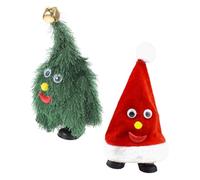 Mipcase 2pcs Animated Plush Christmas Tree and Santa Hat with Music Battery Operated Walking and Swaying Holiday Decoration Festive Interactive Xmas Plush for Home Classroom Party Cheer