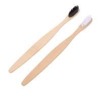 Mipcase 2pcs Bamboo Toothbrush with Soft Flexible Bristles, Eco-Friendly Natural Bamboo Tooth Brush for Gentle Teeth Cleaning, Suitable for Adults, White and Black Bristles