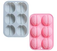Mipcase 2pcs Brain Shaped Silicone Molds for Chocolate DIY Baking Candy Ice Cube Tray, Flexible Non-Stick Kitchen Mold Set in Blue and Pink for Novelty Cake Decoration