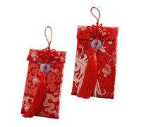 Mipcase 2pcs Chinese Knot Red Envelopes Set with Brocade Satin Fabric, Vertical Gold Dragon and Gold Phoenix Jade Pendants, Decorative Money Pouches for Wedding, New Year, and Festival
