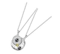 Mipcase 2pcs Couple Necklaces with Magnetic Pendants Projecting I Love You in 100 Languages, Silver Alloy Sun and Moon Matching Necklaces for Wedding and Birthday Gifts