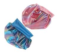 Mipcase 2pcs Elastic Single-layer Laser Wide Brim Shower Cap and Sleep Bonnet, Hair Care Sleep Cap with Stretchy Band, Suitable and Teens, Pink and Blue