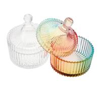 Mipcase 2pcs Glass Makeup Puff Storage Jars with Lids Elegant Vintage Decorative Powder Puff Holders for Body Sturdy Multifunctional Design for Desktop Or Makeup Bag Organising