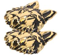 Mipcase 2pcs Golden Metal 3d Wolf Head Car Sticker Emblems, Universal Decorative Car Body Decals for Truck Suv Motorcycle Rv Door Window