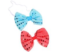Mipcase 2pcs LED Bow Ties Luminous Bowtie Party Props Flashing Light-up Tie for Christmas Festival Performance in Light Blue and Red