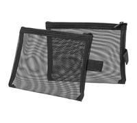 Mipcase 2pcs Mini Mesh Makeup Bags with Zipper, Portable Black Cosmetic Organizer Pouches for Travel and Toiletries Storage