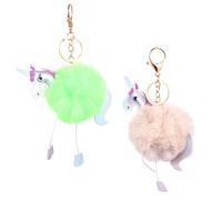 Mipcase 2pcs Plush Unicorn Key Chain Pendant Set, Alloy Keyring Bag Charm, Cute Car Keychains for Women, Pink Beige Fluorescent Green, Decorative Accessories for School Bags