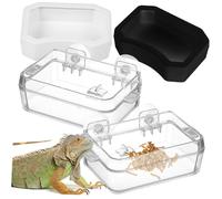 Mipcase 2pcs Reptile Feeding Dish Escape Bowl for Bearded Dragons Lizards and Chameleons Small Transparent Feeder with Black and White Water Bowls Food-grade Material