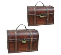 Mipcase 2pcs Vintage Wooden Storage Chest Set of Two for Little Items | Coffee Finish with Iron Details, Scratch Proof Design, for Crafters, Photographers, Coins, Entryway