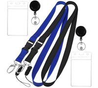 Mipcase 2pcs Waterproof PVC Id Card Holder with Lanyard and Retractable Buckle, Vertical Badge Holder Sleeve in Black and Navy Blue for Workers and Students
