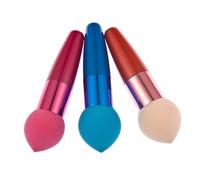 Mipcase 3PC Non-Latex Foundation Sponge Set Water Drop Shaped Lollipop Brush Handle Reusable Red Blue Skin 105cm Makeup Tools Random Color
