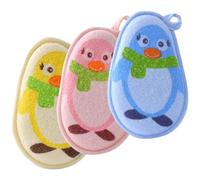 Mipcase 3pcs Bath Scrubbers Exfoliating Soft Body Wash Towels for Newborns and Infants, Portable Showering Scrubbers with Cute Penguin Prints for Gentle Bath Care