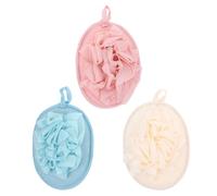 Mipcase 3pcs Bath Towel Set with Exfoliating Scrubbing Cloth and Plush Bath Ball, Soft Absorbent Bathroom Accessories for Home and Travel Use, Includes Beige, Pink, and Blue Colors