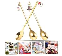 Mipcase 3pcs Christmas Dessert Spoons with Gold Tree Santa and Reindeer Designs Ergonomic Long Handle for Coffee Ice Cake and Fruit Mixing