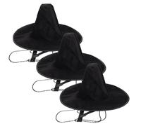 Mipcase 3pcs Traditional Korean Costume Hats for Stage Performances and Historical Reenactments, Flat Top Black Velour Hats with Wide Brim, Lightweight Materials Offering Strong Comfort