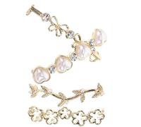 Mipcase 4 Pcs Shoe Charms Set for Sneakers Pearl Heart Leaf Rhinestone Clips Hollow Cherry Blossom Double Bow Shoe Buckles Casual for Women