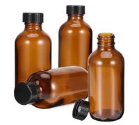 Mipcase 4pcs 120ml Amber Refillable Brown Glass Bottles with Black Bakelite Lid, round Glass Storage Bottles Suitable for Laboratory and Industrial Use