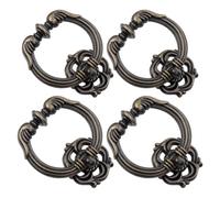 Mipcase 4pcs Antique Bronze Single Hole Drawer Pull Handles with Hollowed Floral Designs, Zinc Alloy Vintage Bail Ring Pulls for Cupboard and Dresser, Easy to Install Decorative Hardware