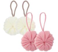 Mipcase 4pcs Bath Loofah Balls Set, Soft Mesh Body Wash Scrubbers for Shower and Bath, White and Pink, Rich Foam Exfoliating Sponge for Skin Cleaning and Bathroom Accessories
