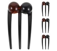 Mipcase 4pcs Chinese Style Hair Pin 3 Prong Hair Fork with Green round Bead Accents Plastic U-shaped for Elegant Bun Creation and Sturdy Hold Suitable for Ballet Buns and Busy Office Work