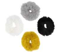 Mipcase 4pcs Faux Fur Hair Scrunchy Set Elastic Ponytail Holder Fluff Material Comfortable Touching Hair Rings for Braids Wearing on Wrist