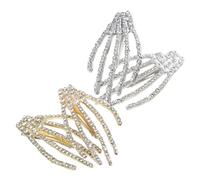 Mipcase 4pcs Halloween Skeleton Hand Shape Alloy Duckbill Hair Clips with Rhinestones, Silver and Gold Barrettes Set, Gothic Hair Accessories for Halloween Party and Costume