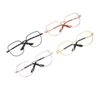 Mipcase 4pcs Mini Doll Glasses Set with Lenses Metal Square Frame Eyewear Accessories for Fabric Dolls, Dollhouse Crafts, and Stuffed Animals