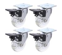Mipcase 4pcs Pu Casters with Pull Ring Brake, 360 Degree Swivel Flat Plate Wheels for Silent Rolling and Instant Locking, Suitable for Desks and Teaching Instruments in Labs or Hospitals