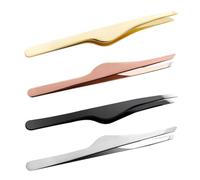 Mipcase 4pcs Stainless Steel Eyelash and Eyebrow Tweezers Set with Slant Tips, Black Rose Gold Gold Matte Finish Beauty Tools for Women’s Lash Extensions and Eyebrow Grooming