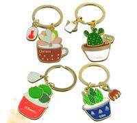 Mipcase 4pcs Stainless Steel Succulent Keychains, Creative Small Cactus Key Rings with Bear Shape, Rainbow Jade, Talon Cactus Designs, Unique Key Holder for Women and Decoration