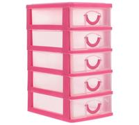 Mipcase 5 Tier Mini Plastic Drawers Pink, Clear Small Desktop Storage Drawer Unit for Desk Organisers, Multi Layers Makeup Box for Jewellery and Office Stationery Workspace Accessories