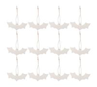Mipcase 50pcs Unfinished Wood Slices Bat Shaped Ornaments with Hemp Rope Beige DIY Handpainted Creativity Halloween Theme Party Decoration for Haunted House
