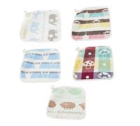 Mipcase 5pcs Cotton Muslin Face Towels for Newborns, Soft 6-Layer Pure Cotton Handkerchiefs Animal Prints, Breathable Towels for Bath and Teething Care Random Color