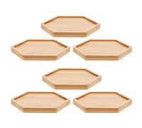 Mipcase 6Pcs Bamboo Hexagon Plant Saucers for Succulent and Planter, Plant Coasters with Drainage Tray, for Desk and Coffee Table, Indoor Gardening