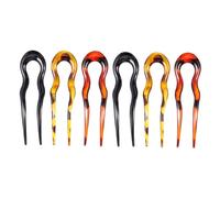 Mipcase 6pcs Leopard Print Resin U-shaped Hair Pins Set with Double Teeth Anti-slip Hair Forks for Women