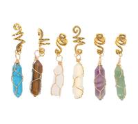 Mipcase 6pcs Stone Hair Jewelry Accessories Hexagonal Stone Pendant Metal Wire Wrapped Dreadlocks Hair Accessory Vintage Style for Women Everyday and Vintage Themed Parties