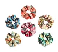 Mipcase 6pcs Tropical Plant 3D Print Hair Scrunchies Set Floral Elastic Ponytail Holder Pack for Women for Braids Travel Parties