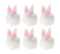 Mipcase 6pcs White Mini Plush Easter Bunny Ear Clips for Hair Accessories, Soft Fluffy Pom Ball with Rabbit Ears for DIY Headband, Spring Indoor Bunny Decor for Women