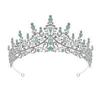 Mipcase Baroque Rhinestone Headpiece Tiara Crown Comfortable Experience Dazzling Effect Metal Green Crown for Bride Wedding Event