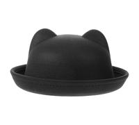 Mipcase Black Cat Ear Costume Top Hat, Wool-like Felt Bowler Hat for Boys, Party Dress-up Accessory for Halloween and Role Play