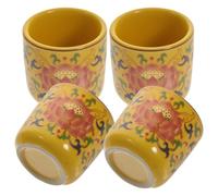 Mipcase Buddhist Offering Cups 4pcs Ceramic Yellow Round Water Cups for Buddha Worship and Temple Use, Smooth Design Finely Polished Edges, Offering Food and Water