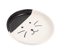 Mipcase Ceramic Cat Bowl Shallow Large Diameter Pet Food Dish with Neck Protection Black Flat Face Bowl for Daily Use Indoor Feeding Kitten and Exotic Cats