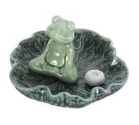 Mipcase Ceramic Frog Incense Holder with Lotus Leaf Tray Aromatherapy Incense Burner for Zen Ceremony and Home Decor