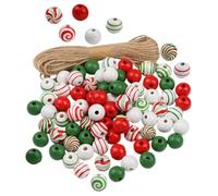 Mipcase Christmas Candy Color Wooden Beads with Hemp Rope Beads for DIY Garland Bracelets Jewelry Making Family Craft Supplies