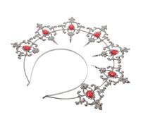 Mipcase Dark Lolita Handmade Circular Headband with Red Rhinestones, Gothic Goddess Hair Crown for Bride Wedding, Birthday Queen Headpiece, Masquerade Party Hair Accessory